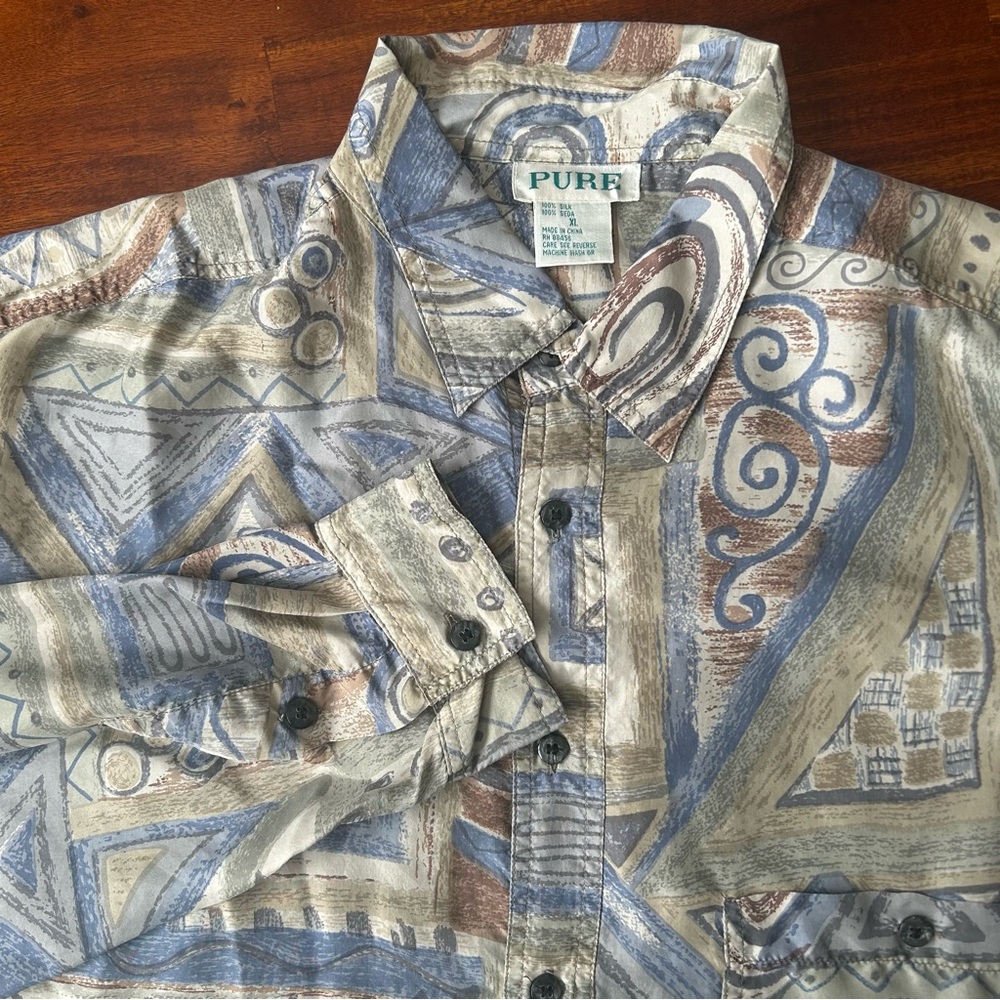 Pure brand Vintage 90’s 100% silk retro long sleeve‎ button down shirt